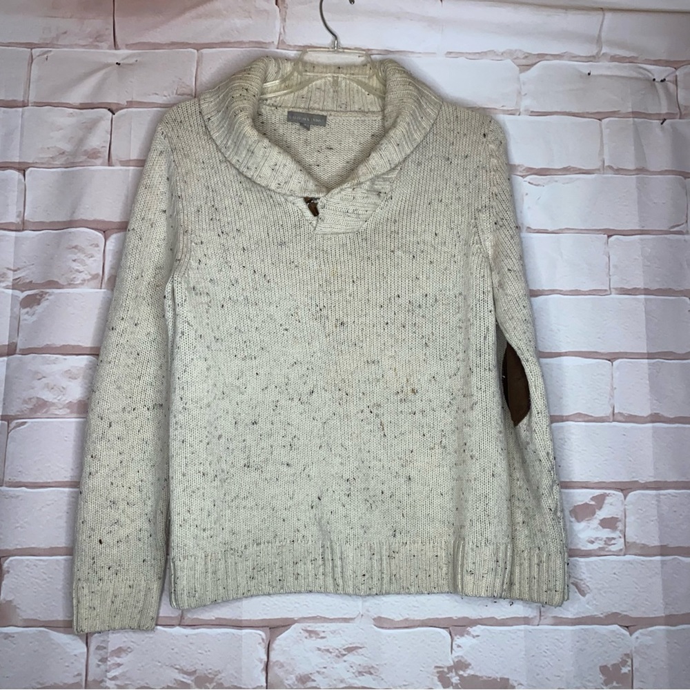 Men's Shawl Collar Turtleneck Sweater - Cream Speckle